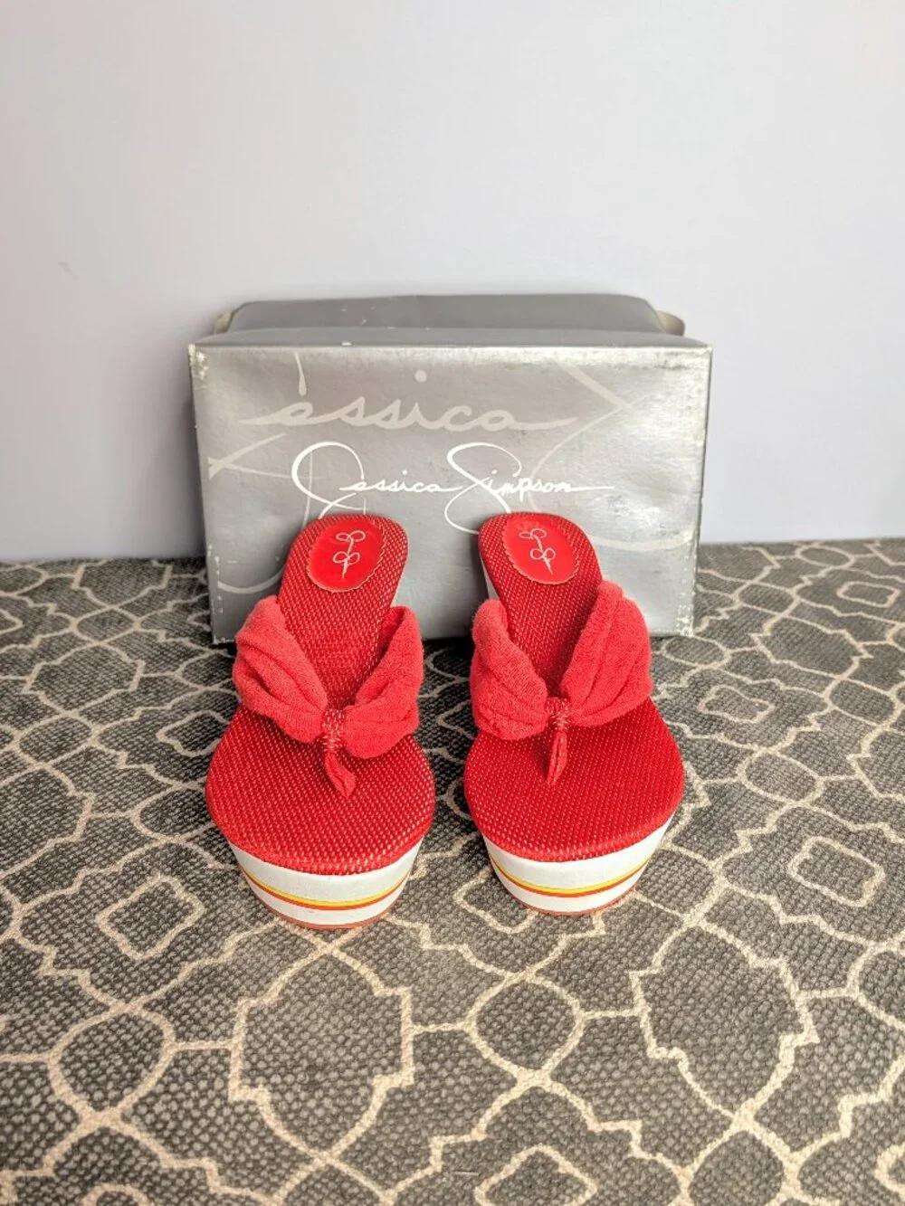 JESSICA SIMPSON Red Terry Cloth Platform Sandals Sz 9M